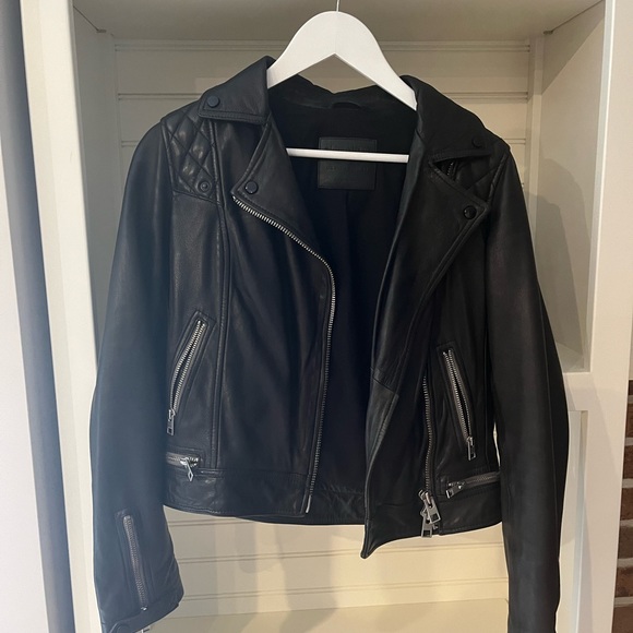 All Saints Women’s Cargo Leather Biker Jacket - Picture 1 of 16